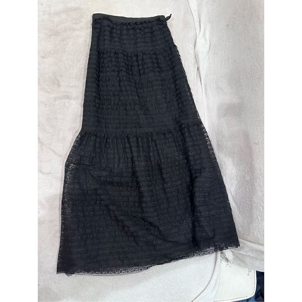 Rickie Freeman black ruffle lace long maxi skirt women’s size 4 Teri Jon